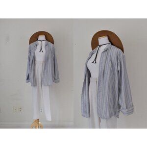 Vintage 90s Menswear striped Shirt by CC Casuals |‎ size L  16-16 1/2
